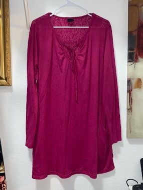 Fuchsia Tie-Front Long Sleeve Tunic